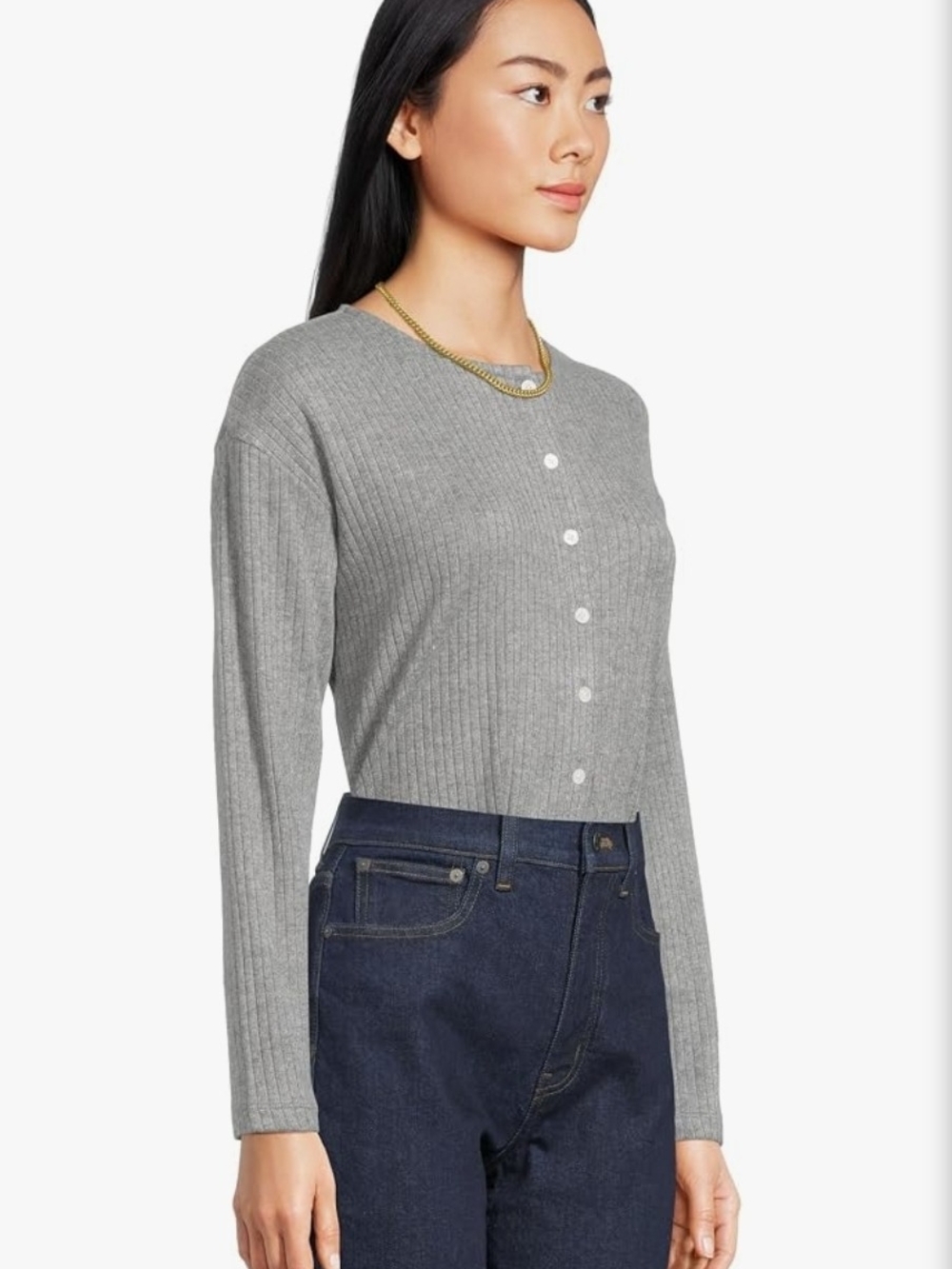 Madewell Womens, Crew Neck Cardigan Cozy Rib, Heather Grey, X-Large - Picture 5 of 9